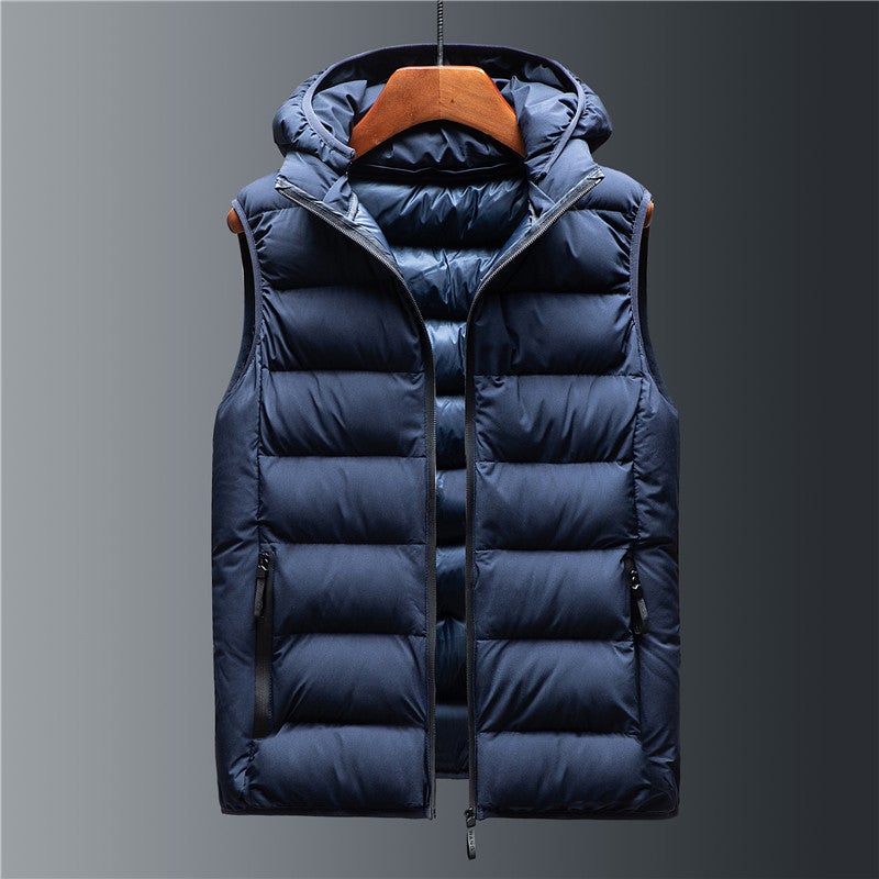Down Cotton Vest Men'S Hooded Trendy Outer Wear Handsome Large Size Vest Cotton Jacket Thickeneded And Warm - Image 1